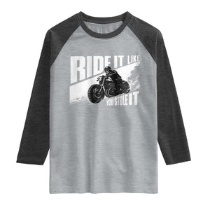 Ride It Like You Stole It Skeleton Biker Raglan Shirt Vintage Motorcycle Rider TS10 Heather Gray Heather Charcoal Print Your Wear