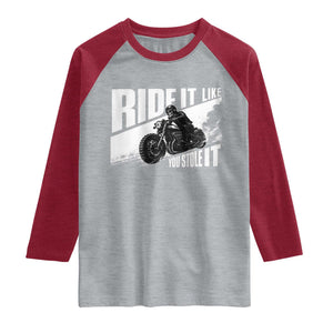 Ride It Like You Stole It Skeleton Biker Raglan Shirt Vintage Motorcycle Rider TS10 Heather Gray Heather Red Print Your Wear