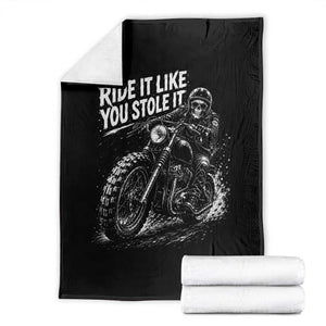 Ride It Like You Stole It Skeleton Rider Vintage Motorcycle Graphic Throw Blanket Biker Enthusiasts TS10 Black Print Your Wear