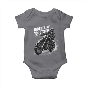 Ride It Like You Stole It Skeleton Rider Vintage Motorcycle Graphic Baby Onesie Biker Enthusiasts TS10 Charcoal Print Your Wear