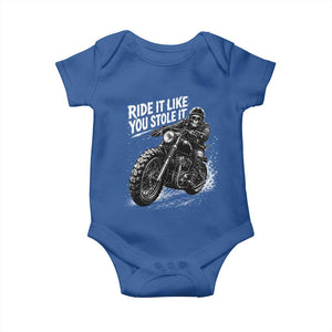 Ride It Like You Stole It Skeleton Rider Vintage Motorcycle Graphic Baby Onesie Biker Enthusiasts TS10 Royal Blue Print Your Wear