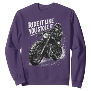 Ride It Like You Stole It Skeleton Rider Vintage Motorcycle Graphic Sweatshirt Biker Enthusiasts TS10 Purple Print Your Wear