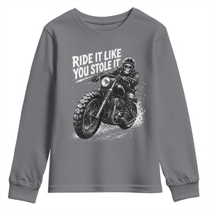 Ride It Like You Stole It Skeleton Rider Vintage Motorcycle Graphic Youth Sweatshirt Biker Enthusiasts TS10 Charcoal Print Your Wear