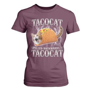 Tacocat Spelled Backwards Is Tacocat T Shirt For Women Funny Cat Gift 90s Bootleg TS10 Maroon Print Your Wear