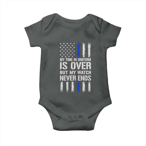 Police Retirement Baby Onesie My Time In Uniform Is Over USA Flag Retied Officer Gifts TS10 Dark Heather Print Your Wear