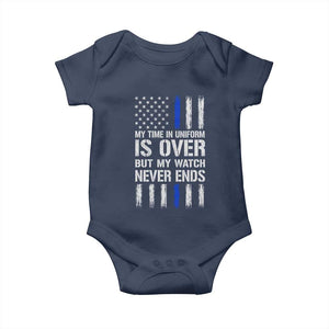 Police Retirement Baby Onesie My Time In Uniform Is Over USA Flag Retied Officer Gifts TS10 Navy Print Your Wear