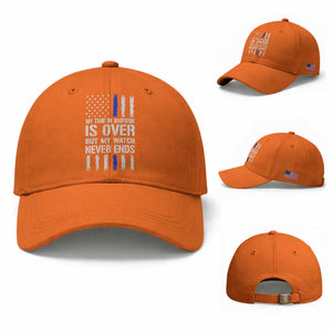 Police Retirement Baseball Cap My Time In Uniform Is Over USA Flag Retied Officer Gifts