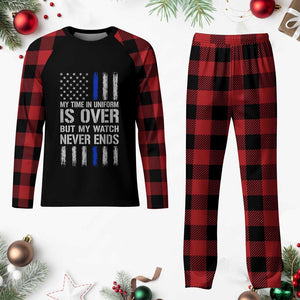 Police Retirement Plaid Pajama Set My Time In Uniform Is Over USA Flag Retied Officer Gifts TS10 Buffalo Plaid Print Your Wear