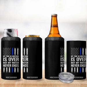 Police Retirement 4 in 1 Can Cooler Tumbler My Time In Uniform Is Over USA Flag Retied Officer Gifts