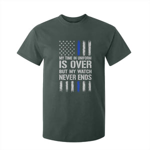 Police Retirement T Shirt For Kid My Time In Uniform Is Over USA Flag Retied Officer Gifts TS10 Dark Forest Green Print Your Wear
