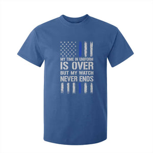 Police Retirement T Shirt For Kid My Time In Uniform Is Over USA Flag Retied Officer Gifts TS10 Royal Blue Print Your Wear