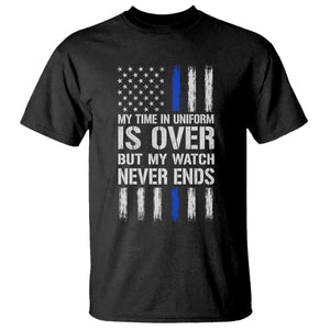 Police Retirement T Shirt My Time In Uniform Is Over USA Flag Retied Officer Gifts TS10 Black Print Your Wear