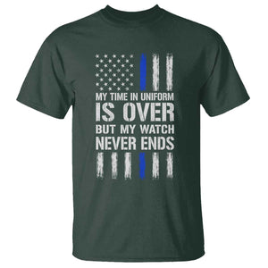 Police Retirement T Shirt My Time In Uniform Is Over USA Flag Retied Officer Gifts TS10 Dark Forest Green Print Your Wear