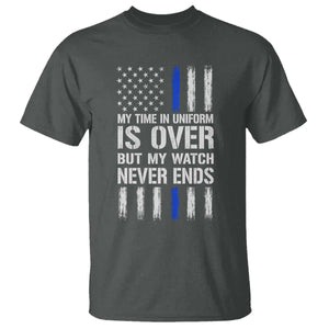 Police Retirement T Shirt My Time In Uniform Is Over USA Flag Retied Officer Gifts TS10 Dark Heather Print Your Wear