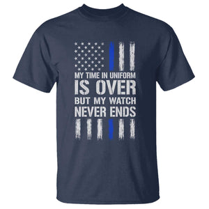 Police Retirement T Shirt My Time In Uniform Is Over USA Flag Retied Officer Gifts TS10 Navy Print Your Wear