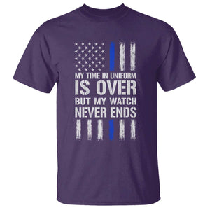 Police Retirement T Shirt My Time In Uniform Is Over USA Flag Retied Officer Gifts TS10 Purple Print Your Wear