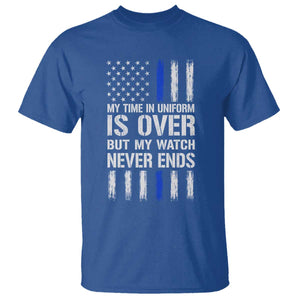 Police Retirement T Shirt My Time In Uniform Is Over USA Flag Retied Officer Gifts TS10 Royal Blue Print Your Wear
