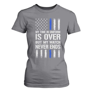 Police Retirement T Shirt For Women My Time In Uniform Is Over USA Flag Retied Officer Gifts TS10 Charcoal Print Your Wear