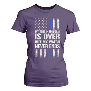 Police Retirement T Shirt For Women My Time In Uniform Is Over USA Flag Retied Officer Gifts TS10 Purple Print Your Wear