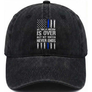 Police Retirement Washed Cotton Baseball Cap My Time In Uniform Is Over USA Flag Retied Officer Gifts