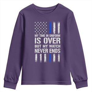 Police Retirement Youth Sweatshirt My Time In Uniform Is Over USA Flag Retied Officer Gifts TS10 Purple Print Your Wear
