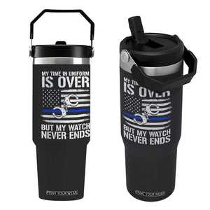 Police Retirement Flip Straw Tumbler Handcuffs US Flag Retired Police Graphic