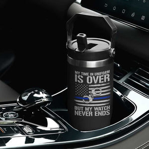 Police Retirement Flip Straw Tumbler Handcuffs US Flag Retired Police Graphic