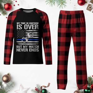 Police Retirement Plaid Pajama Set Handcuffs US Flag Retired Police Graphic TS10 Buffalo Plaid Print Your Wear