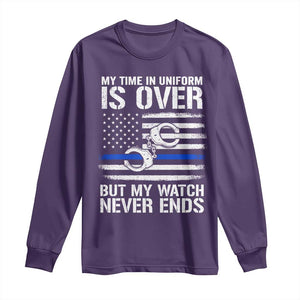 Police Retirement Long Sleeve Shirt Handcuffs US Flag Retired Police Graphic TS10 Purple Print Your Wear