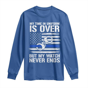 Police Retirement Long Sleeve Shirt Handcuffs US Flag Retired Police Graphic TS10 Royal Blue Print Your Wear