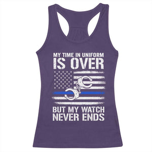 Police Retirement Racerback Tank Top Handcuffs US Flag Retired Police Graphic TS10 Purple Print Your Wear