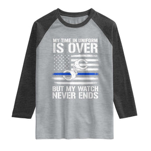 Police Retirement Raglan Shirt Handcuffs US Flag Retired Police Graphic TS10 Heather Gray Heather Charcoal Print Your Wear