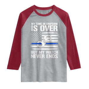 Police Retirement Raglan Shirt Handcuffs US Flag Retired Police Graphic TS10 Heather Gray Heather Red Print Your Wear