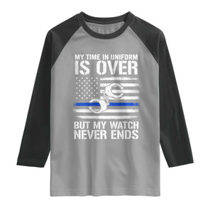 Police Retirement Raglan Shirt Handcuffs US Flag Retired Police Graphic TS10 Sport Gray Black Print Your Wear