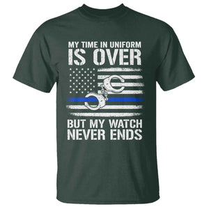 Police Retirement T Shirt Handcuffs US Flag Retired Police Graphic TS10 Dark Forest Green Print Your Wear
