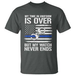 Police Retirement T Shirt Handcuffs US Flag Retired Police Graphic TS10 Dark Heather Print Your Wear