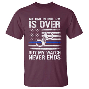 Police Retirement T Shirt Handcuffs US Flag Retired Police Graphic TS10 Maroon Print Your Wear
