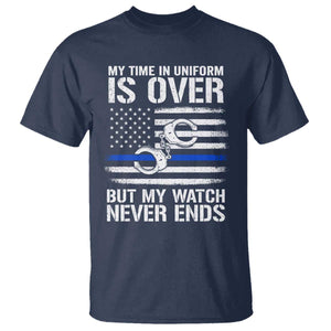 Police Retirement T Shirt Handcuffs US Flag Retired Police Graphic TS10 Navy Print Your Wear