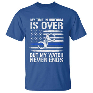 Police Retirement T Shirt Handcuffs US Flag Retired Police Graphic TS10 Royal Blue Print Your Wear