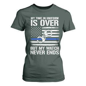 Police Retirement T Shirt For Women Handcuffs US Flag Retired Police Graphic TS10 Dark Forest Green Print Your Wear