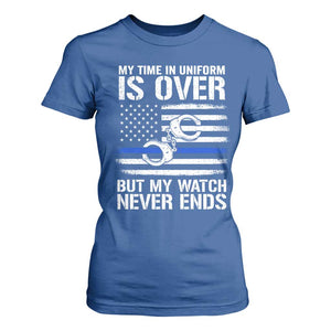 Police Retirement T Shirt For Women Handcuffs US Flag Retired Police Graphic TS10 Royal Blue Print Your Wear