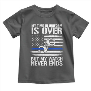Police Retirement Toddler T Shirt Handcuffs US Flag Retired Police Graphic TS10 Dark Heather Print Your Wear