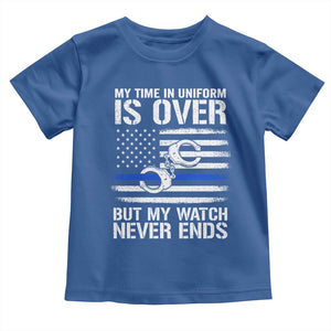Police Retirement Toddler T Shirt Handcuffs US Flag Retired Police Graphic TS10 Royal Blue Print Your Wear