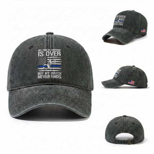 Police Retirement Washed Cotton Baseball Cap Handcuffs US Flag Retired Police Graphic