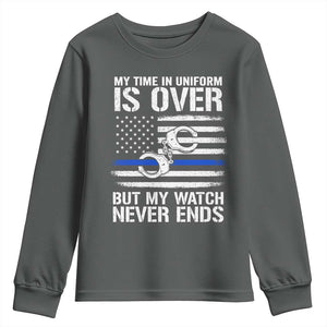 Police Retirement Youth Sweatshirt Handcuffs US Flag Retired Police Graphic TS10 Dark Heather Print Your Wear