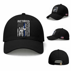 Police Retirement Baseball Cap Retired Not My Problem Anymore Handcuffs US Flag Retired Police Graphic