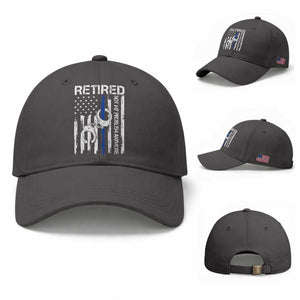 Police Retirement Baseball Cap Retired Not My Problem Anymore Handcuffs US Flag Retired Police Graphic