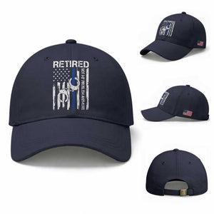 Police Retirement Baseball Cap Retired Not My Problem Anymore Handcuffs US Flag Retired Police Graphic