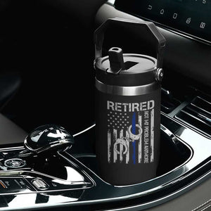 Police Retirement Flip Straw Tumbler Retired Not My Problem Anymore Handcuffs US Flag Retired Police Graphic