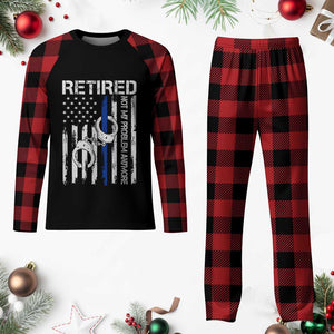 Police Retirement Plaid Pajama Set Retired Not My Problem Anymore Handcuffs US Flag Retired Police Graphic TS10 Buffalo Plaid Print Your Wear
